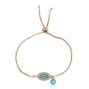 Turquoise evil eye adjustable bracelet w/charm